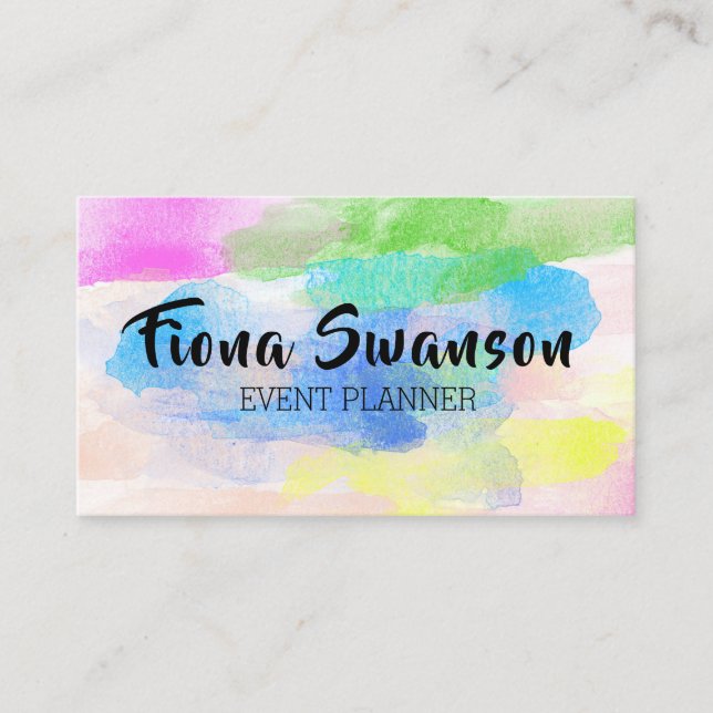 Rainbow Watercolor Feminine Handwriting Business Card (Front)