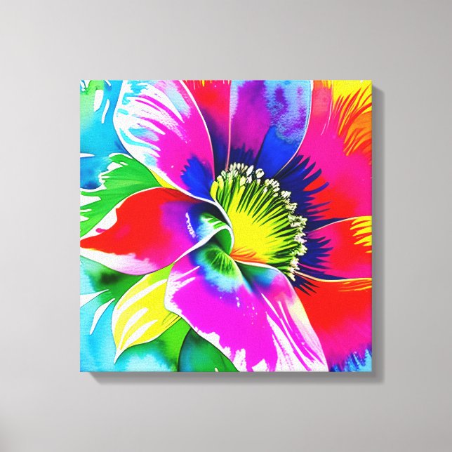 Rainbow Watercolor Flower Stretched Canvas (Front)