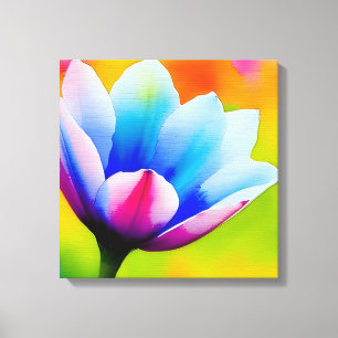 Rainbow Watercolor Flower Stretched Canvas