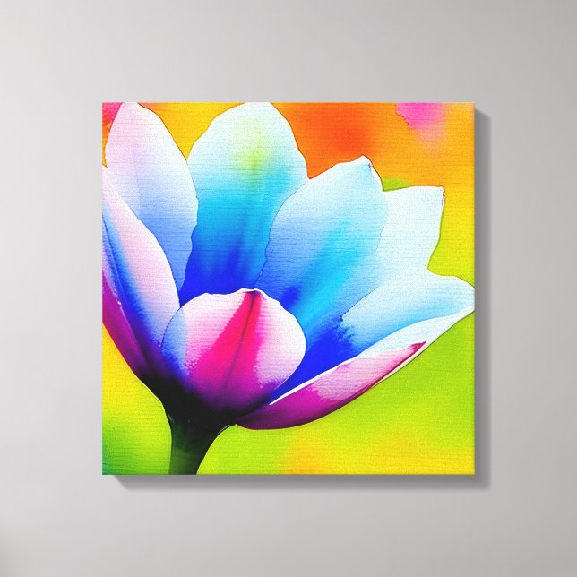 Rainbow Watercolor Flower Stretched Canvas (Front)