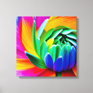 Rainbow Watercolor Flower Stretched Canvas