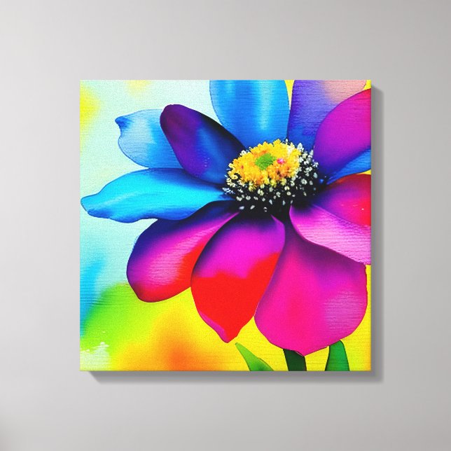 Rainbow Watercolor Flower Stretched Canvas (Front)