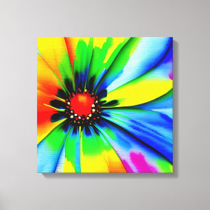 Rainbow Watercolor Flower Stretched Canvas
