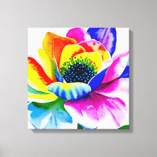 Rainbow Watercolor Flower Stretched Canvas