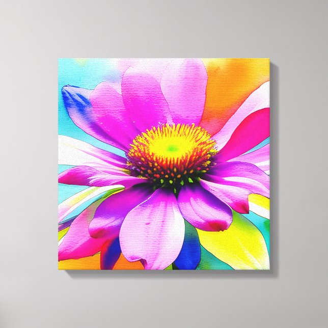 Rainbow Watercolor Flower Stretched Canvas Print (Front)