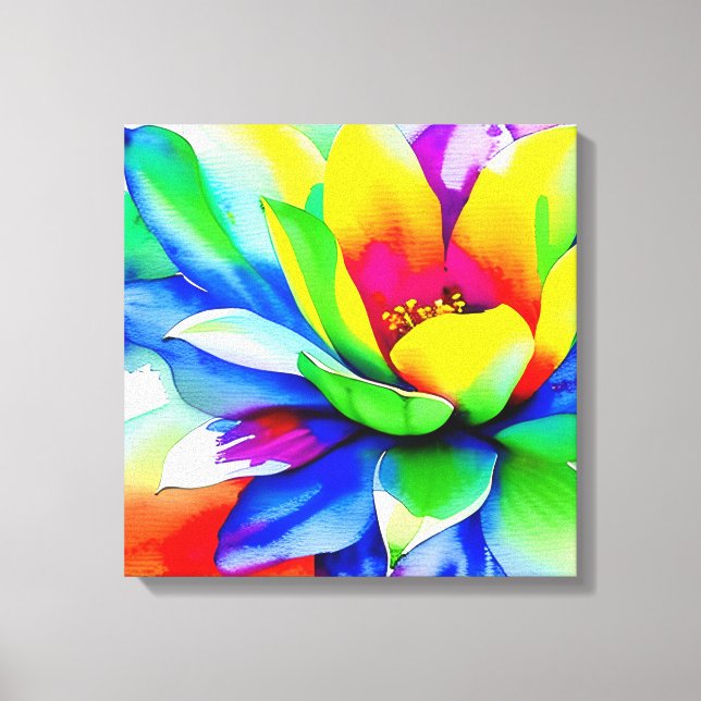 Rainbow Watercolor Flower Stretched Canvas Print (Front)