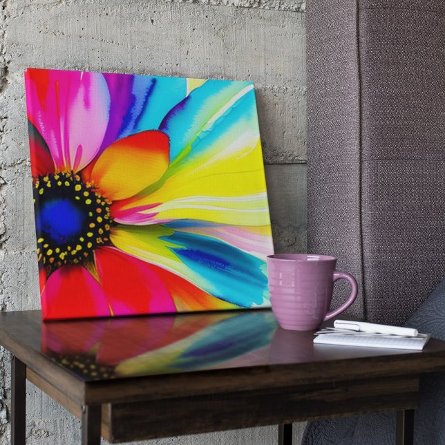 Rainbow Watercolor Flower Stretched Canvas Print (Express yourself in color with this beautiful flower canvas! )