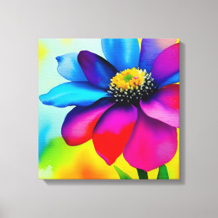 Rainbow Watercolor Flower Stretched Canvas Print