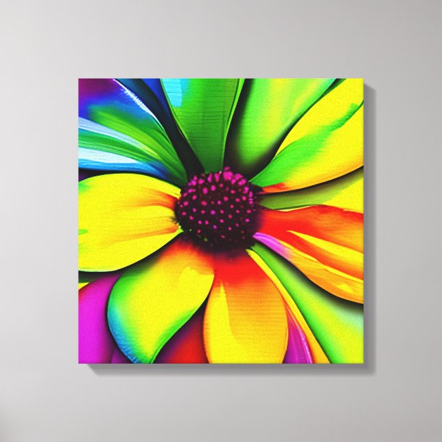 Rainbow Watercolor Flower Stretched Canvas Print (Front)