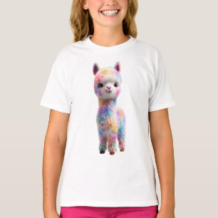 Rainbow Watercolor Fluffy Alpaca Kids T-Shirt