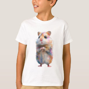 Rainbow Watercolor Fluffy Hamster Kids T-Shirt