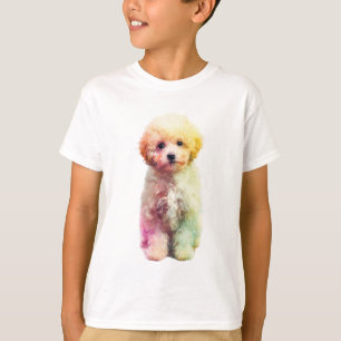 Rainbow Watercolor Fluffy Poodle Puppy Kids T-Shirt