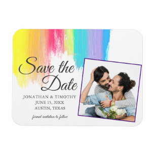 Rainbow Watercolor Gay Pride Photo Save the Date Magnet