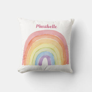 Rainbow Watercolor Girls Personalised Cushion