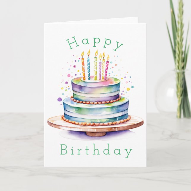 Rainbow Watercolor Happy Birthday Card (Front)