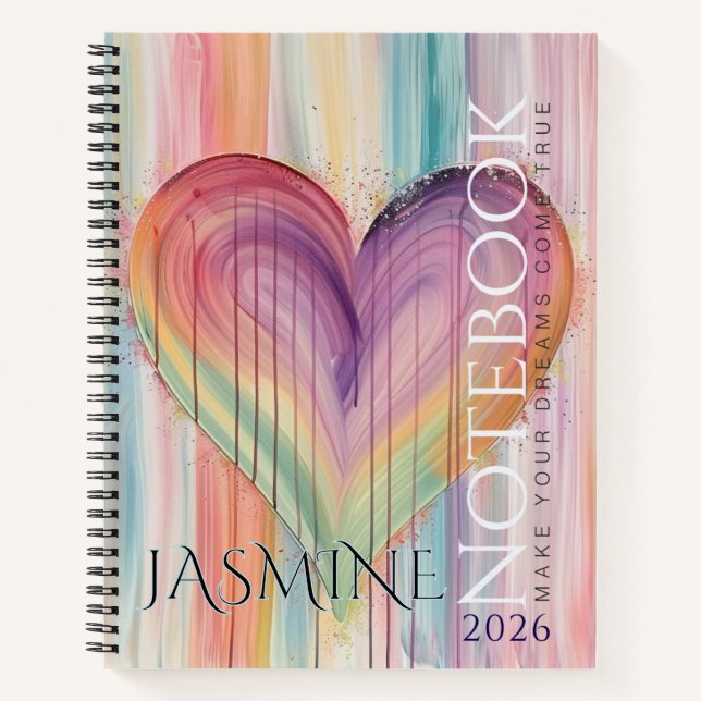 Rainbow Watercolor Heart  Making Dreams Come True Notebook (Front)
