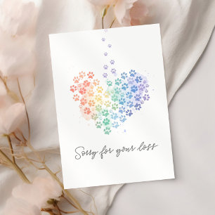 Rainbow Watercolor Heart Paw Pet Loss Sympathy Card
