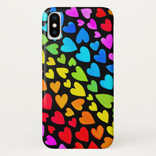 Rainbow Watercolor Hearts Pattern iPhone X Case