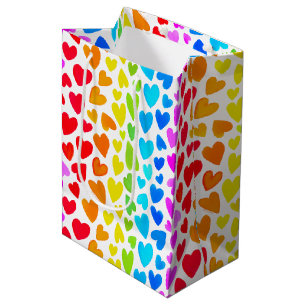 Rainbow Watercolor Hearts Pattern Medium Gift Bag