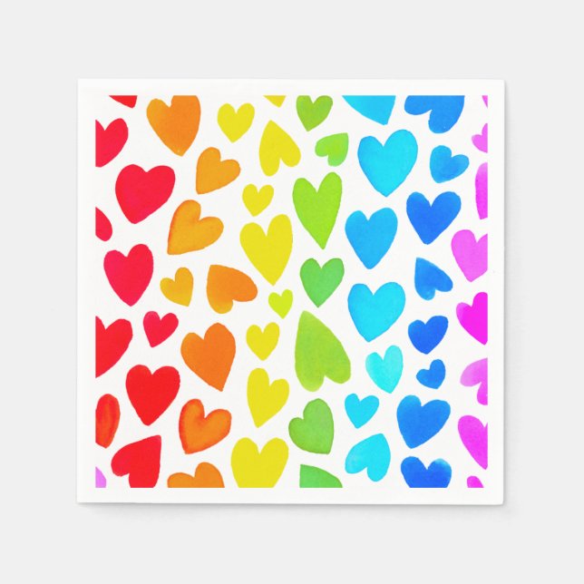 Rainbow Watercolor Hearts Pattern Napkin (Front)