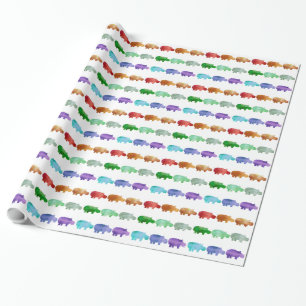 Rainbow Watercolor Hippo Wrapping Paper, Glossy Wrapping Paper
