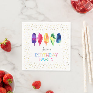 Rainbow Watercolor Ice Cream Ice Pops Stylish Gold Napkin