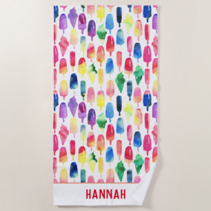 Rainbow Watercolor Ice Cream Popsicle Personalised Beach Towel