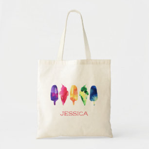 Rainbow Watercolor Ice Cream Popsicle Personalised Tote Bag