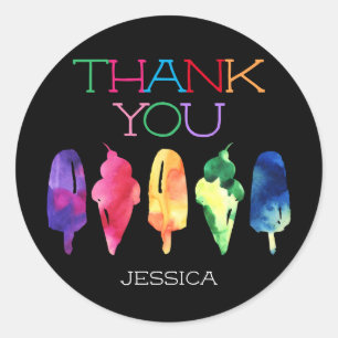 Rainbow Watercolor Ice Cream Popsicle Thank You Classic Round Sticker