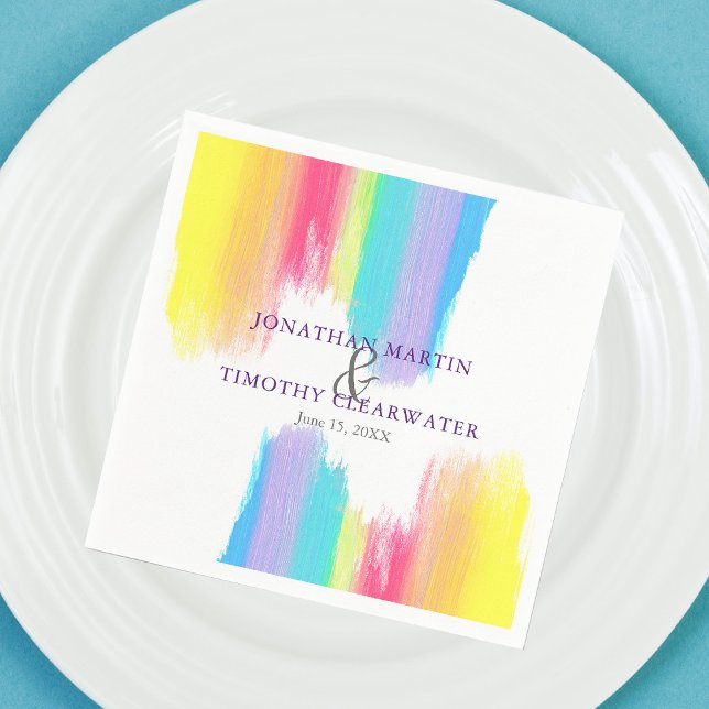Rainbow Watercolor LGBTQ Gay Pride Wedding Napkin (Creator Uploaded)