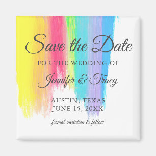Rainbow Watercolor LGBTQ Wedding Save the Date Magnet