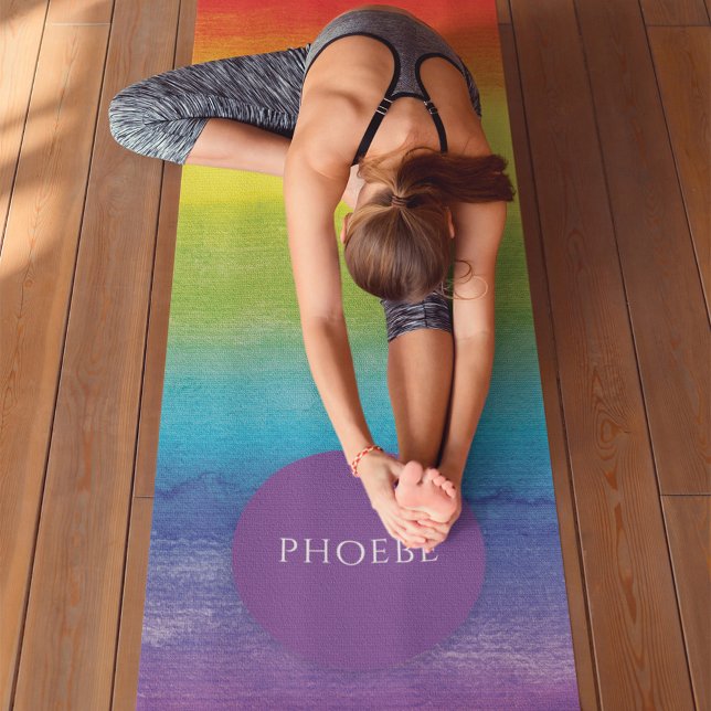 Rainbow Watercolor Modern Colourful Name Yoga Mat (Creator Uploaded)