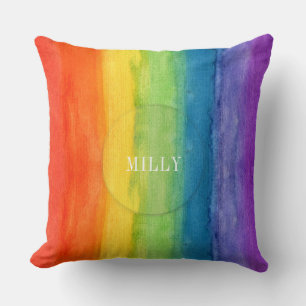Rainbow Watercolor Modern Personalised Name Cushion