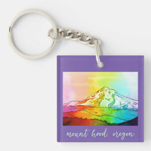 Rainbow Watercolor Mount Hood Key Ring