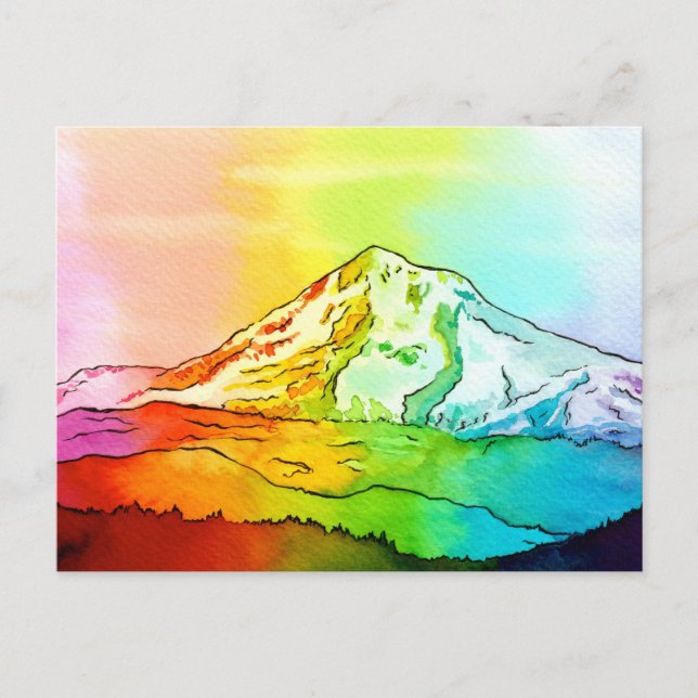 Rainbow Watercolor Mount Hood Postcard (Front)