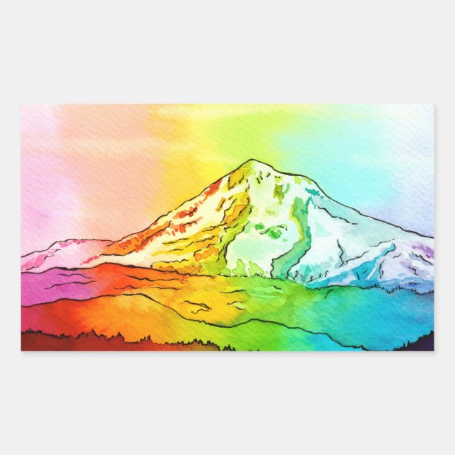 Rainbow Watercolor Mount Hood Rectangular Sticker (Front)