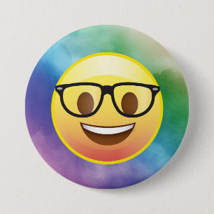 Rainbow Watercolor Nerd Emoji Glasses Pin