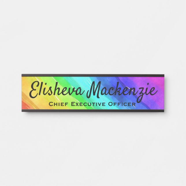 Rainbow Watercolor Office Door Signs Sign Plate (Front)