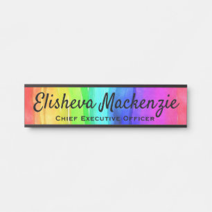 Rainbow Watercolor Office Door Signs Sign Plate