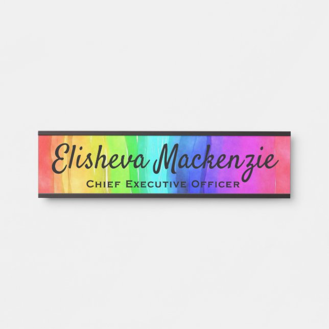 Rainbow Watercolor Office Door Signs Sign Plate (Front)