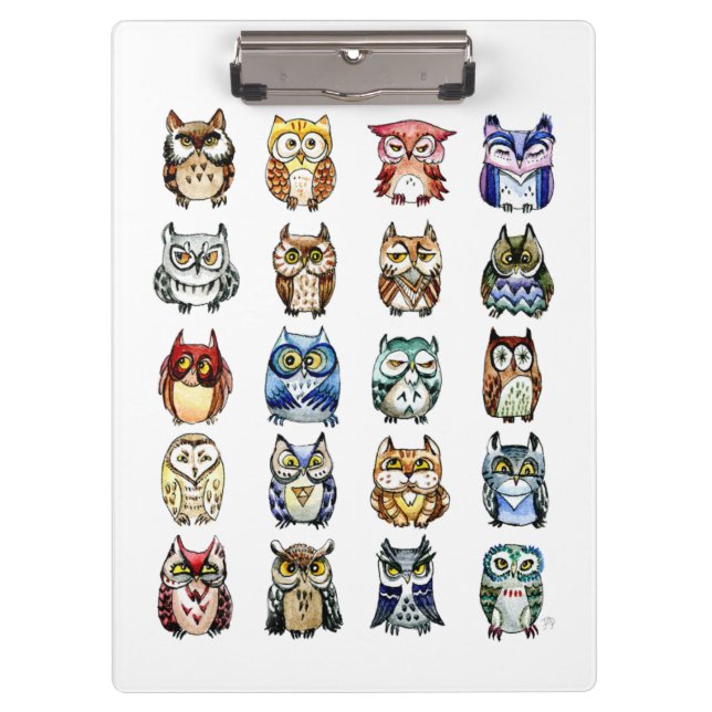 Rainbow watercolor owls and cat clipboard (Front)