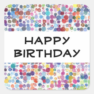 Rainbow Watercolor Paint Polka Dots Square Sticker