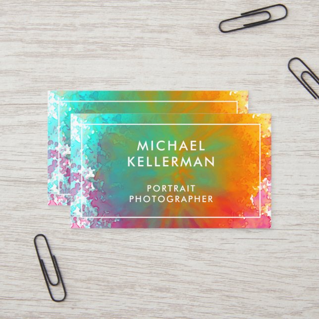 Rainbow Watercolor Paint Splash Business Card (Front/Back In Situ)
