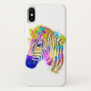 Rainbow Watercolor Paint Splatter Zebra Graphic iPhone X Case