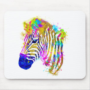 Rainbow Watercolor Paint Splatter Zebra Graphic Mouse Mat