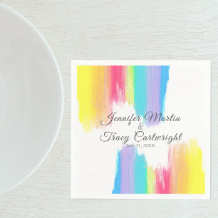 Rainbow Watercolor Paint Strokes LGBTQ Wedding Napkin