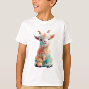 Rainbow Watercolor Painted Baby Goat Kids T-Shirt