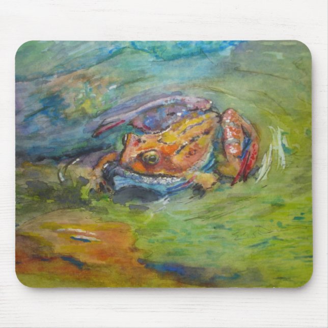 Rainbow Watercolor Painted Happy Frog Mouse Mat (Front)