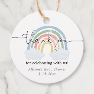 Rainbow watercolor pastel baby shower thank you favour tags