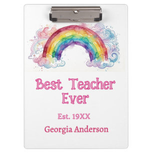 rainbow watercolor pastel best teacher ever est clipboard